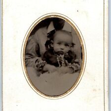 c1860s Cute Mother Holding Baby Boy / Girl Tintype Photo Card Ethnic Tint H38 picture