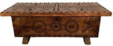 Antique Large Spanish Leather Made Rare Storage Box With Stud Patterning W44cm picture