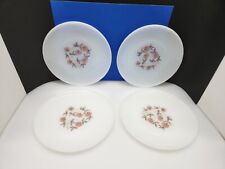 4 VINTAGE FIRE KING PRIMROSE RED & PINK FLORAL 9IN MILK GLASS DINNER PLATES picture
