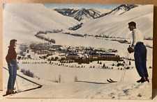 Postcard ID Skiing Sun Valley Idaho Winter Linen c1952 picture
