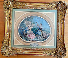 antique 19th c. gold frame print LE PRINCE gilded gilt gesso leaf picture mirror picture