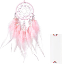 Mini Dream Catchers Rooster Feather w/ Rose Crystal Handmade Small Dreamcatcher picture
