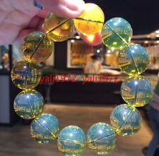 Certified 20mm Natural Dominican Green Blue Amber Round Beads Bracelet 7.5