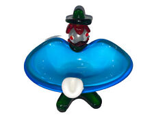 Vintage Blue Murano Blown Glass Clown Bowl Ashtray Candy Dish  Art Glass 5” Tall picture