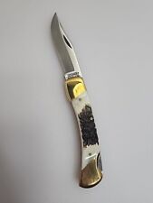 VTG Schrade + USA LTD Pocket Knife Real Stag Handle Folding Hunter NOS Vintage picture