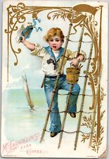 1892 McLaughlin's XXXX Coffee Victorian Trade Card Sailor Boy Kid Sailboat picture