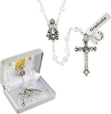 Graduation Gift Crystal Rosary White Clear Girl's Womens Gift Box Creed Heritage picture