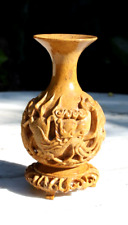 VTG Soapstone Vase Decor Dragon Figures Chinese Rock 3D, Detachable Stand picture