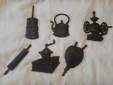 Vintage Cast Iron Kitchen Decor Wall Hanging Black Set of 6 Made In Taiwan  picture