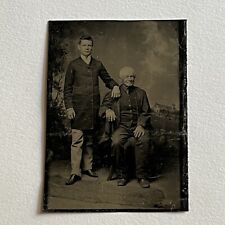 Antique Tintype Photograph Handsome Young Man & Mature Man Grandfather? Father? picture