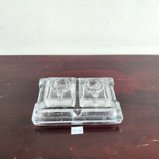 1930s Vintage Ace Brand Clear Cut Glass Inkwell 2 Compartments Collectible IP34 picture