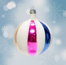 Vintage Mercury Round Beach Ball Blue Pink White Mica & Gold Glass Ornament picture