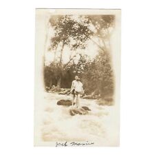 Vintage Snapshot Photo Young Man Woman Balancing On Rock In River 1920s picture