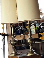Vintage Pair Of STIFFEL Brass McM Table Lamps With 3-Way Lights Signed 39” Tall picture