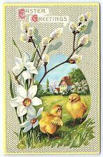 Easter Greetings Two Chicks In Villages Grounds Greetings & Wishes Postcard picture