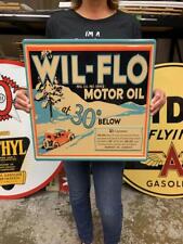 Antique Vintage Old Style Sign Wil Flo Motor Oil Made in USA picture