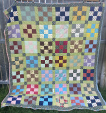 Handmade Squares Quilt Handsewn Multi Color Vtg 1940s 1950s 75 x 60 picture