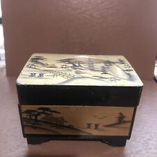 Antique Black Wood And Enamel Musical Jewelry Box/w Ballerina picture