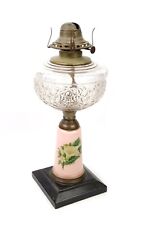 Antique Queen Anne No. 2 Oil Lamp Handpainted Cast Iron Base Glass Brass Fitting picture