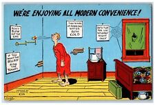 c1930's Hotel Room Man Blow Out The Gas Enjoying All Modern Convenience Postcard picture
