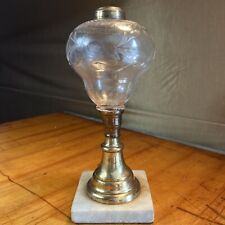 Antique Kero Oil Lamp Marble Base Brass Stem HandBlown Glass Font Acid Etched picture