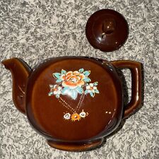 Antique 40's Hand Painted BlackJapanese Redware Teapot Tea Kettle Lid Flaw Photo picture