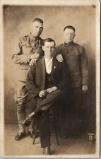 RPPC Gorgeous Soldiers Very Attractive Men Studio WW1 Era Real Photo Postcard V5 picture