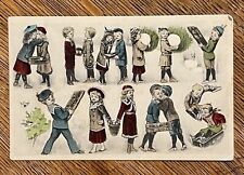 CHILDREN Boys Girls Make Letters HAPPY CHRISTMAS Antique Vintage 1907 Postcard picture