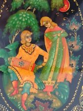 Russian Lacquer Box Miniature Red Inside Boy Girl Hand Painted Signed by Artist picture