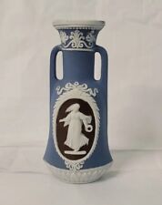 Schafer and Vater Bisque Jasperware Porcelain Vase Blue Brown White Antique picture
