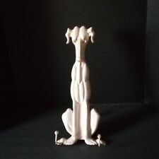 Large Dog Antique White Cast Metal Iron Glass Eyes Ad Display Holder Stand 17
