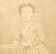 Vintage Antique CDV Photo Portrait Picture Young Victorian Girl in Plaid Dress picture