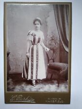 Cabinet Card Lady Unusual Striped Dress Pearls Fashion by G Parkin Wakefield picture
