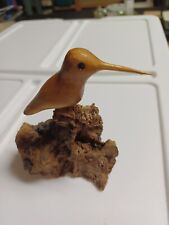 Vintage Hand Carved Wood  Bird On Perch Handmade picture