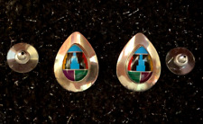 VINTAGE SOUTHWEST NATIVE NAVAJO STYLE INLAY STERLING SILVER TEAR DROP EARRINGS picture