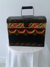 Antique 19th C Hand Painted Tole Ware Document Box Handle Latch Hinged Domed Lid picture
