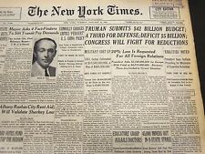 1950 JANUARY 10 NEW YORK TIMES - TRUMAN SUBMITS $42 BILLION BUDGET - NT 5142 picture