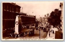 Vintage The Cenotaph and Parliament Street London Postcard RPPC 1929 Bus #2011 picture