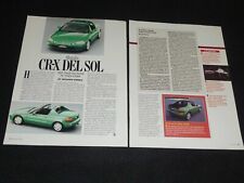 HONDA CR-X DEL SOL ARTICLE-1992 ROAD&TRACK- TARGA COUPE SPORTS CAR picture