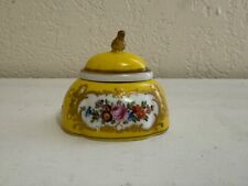 Antique German Carl Thieme Dresden Porcelain Yellow & Floral Decorated Inkwell picture