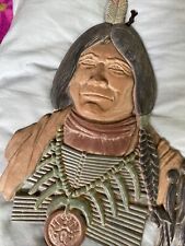 Vtg Sexton Cast Metal Wall Hanging Native American Indian Chief 13” USA picture