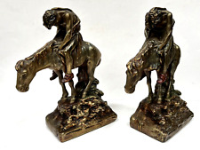 Antique Pair Armor Bronze Corp. Polychrome End of the Trail Bookends picture