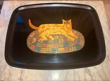 Very Rare COUROC of MONTEREY Cat patchwork Rug Serving Tray Mid Century Modern picture