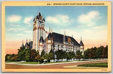 Vtg Washington WA Spokane County Court House 1930s View Linen Old Postcard picture
