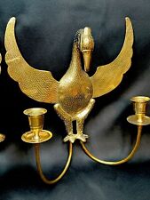 Large Vintage Brass Swan Candlestick Holders Rare, Heavy.  11 1/2 X 10 1/2 picture
