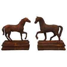 Pair Cast Iron Equestrian Horse Bookends Old Finish picture