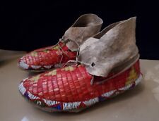 Antique OLD Native American Indian quilled beaded Sioux Moccasins LAKOTA 19th C. picture