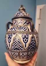 Antique Blue & white porcelain vase Morroco silver filligree 10.5