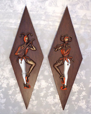 Set of 2 Vintage 1960s Burwood MCM Harlequin Jesters 3D Wall Hanging Plaques picture