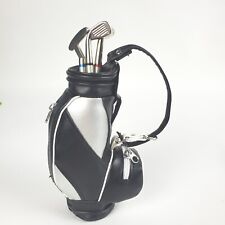 Golf Gift Set, Desktop Bag Pens Holder Miniature Golf Bag & Clubs Black & Silver picture